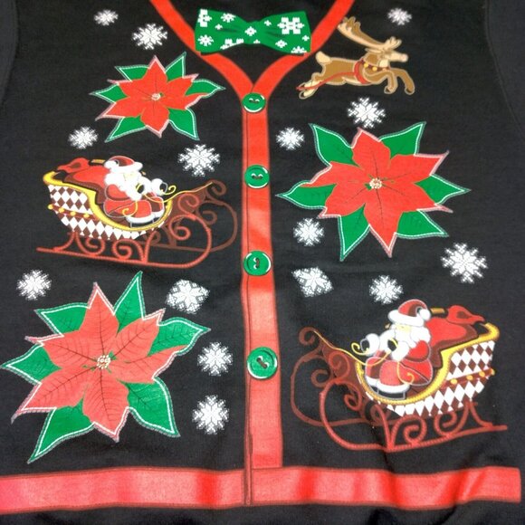 Ugly Christmas Sweater Sweatshirt L Jerzees Crew Neck Poinsettia Santa Reindeer - Picture 11 of 14